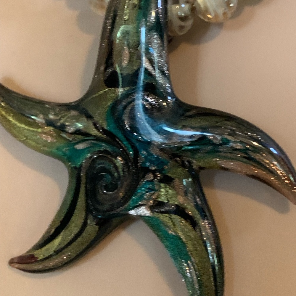 OOAK Murano Starfish w/Vintage Jade Jasper Agate Sea Glass Necklace - Picture 7 of 16